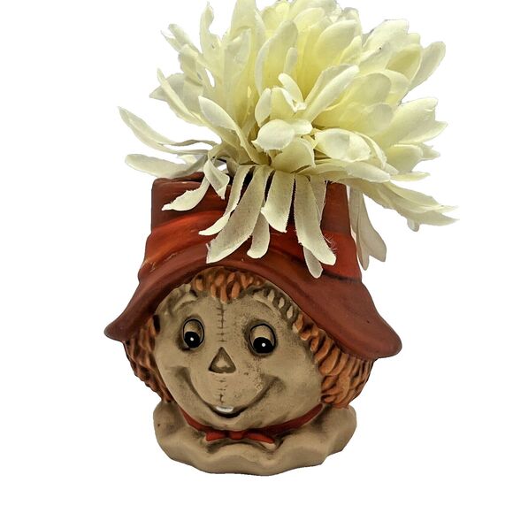 Vtg 1989 Lefton Halloween Scarecrow Ceramic Candle Holder Head Vase Fall Autumn - Picture 13 of 16